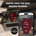 Burgundy Floral Save the Date Website: Canva Digital Invitation Template (Digital Download)