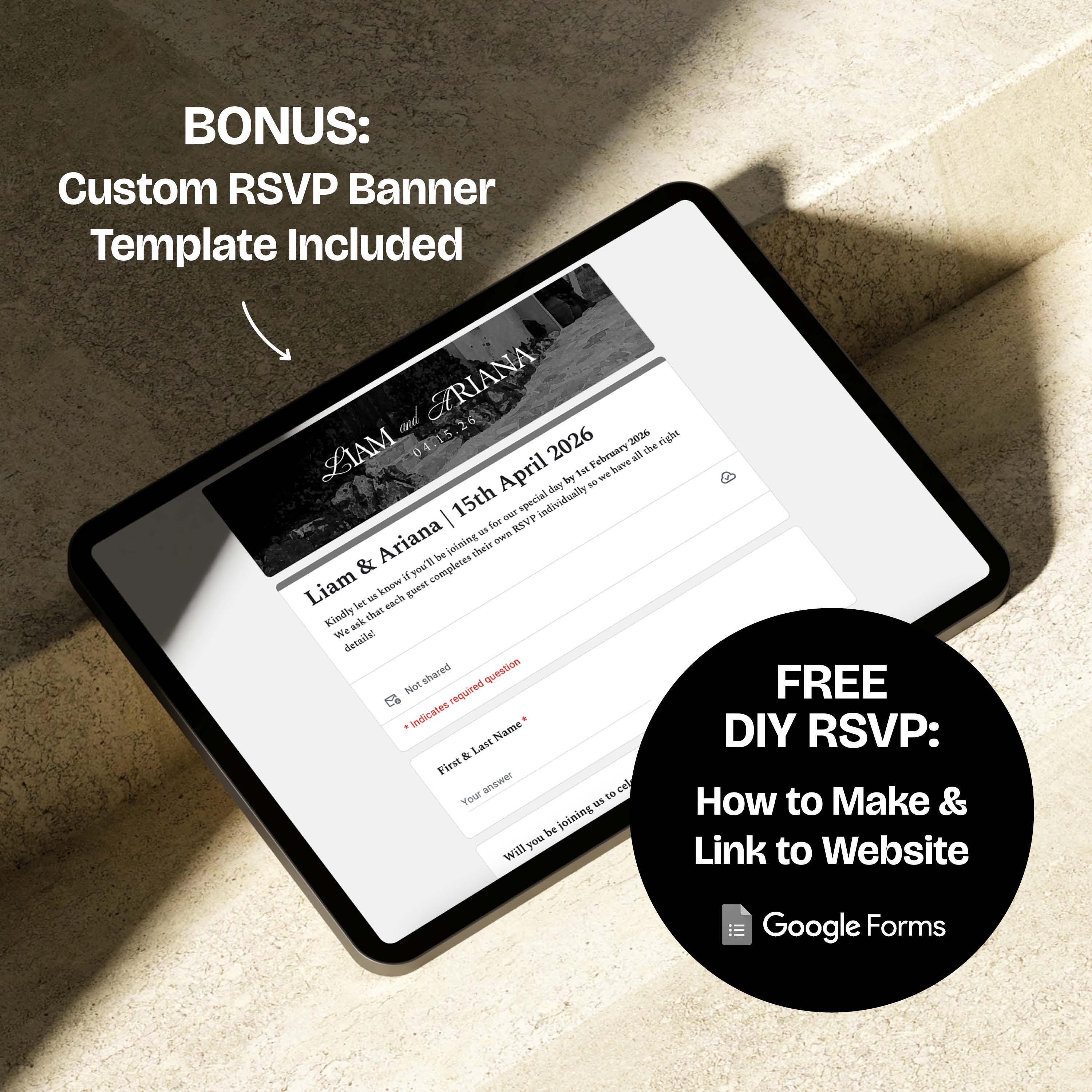 Ivory & Black Minimal Floral Wedding Website Template with RSVP: Editable Canva Design (Digital Download)