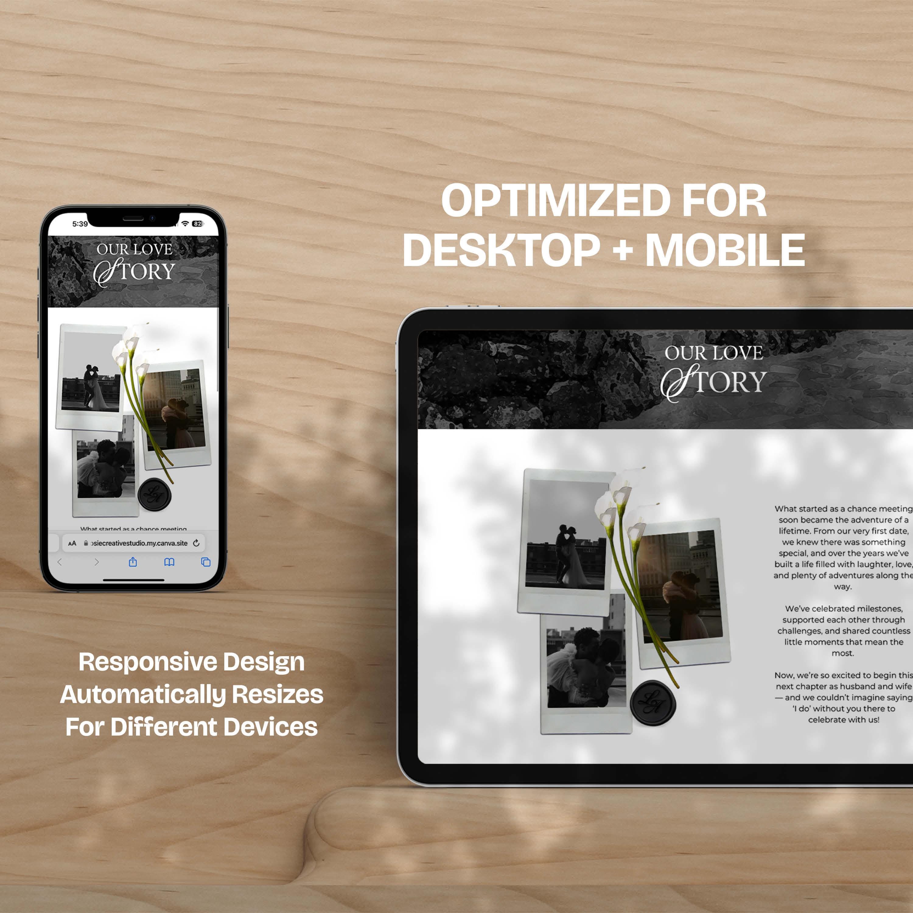Ivory & Black Minimal Floral Wedding Website Template with RSVP: Editable Canva Design (Digital Download)