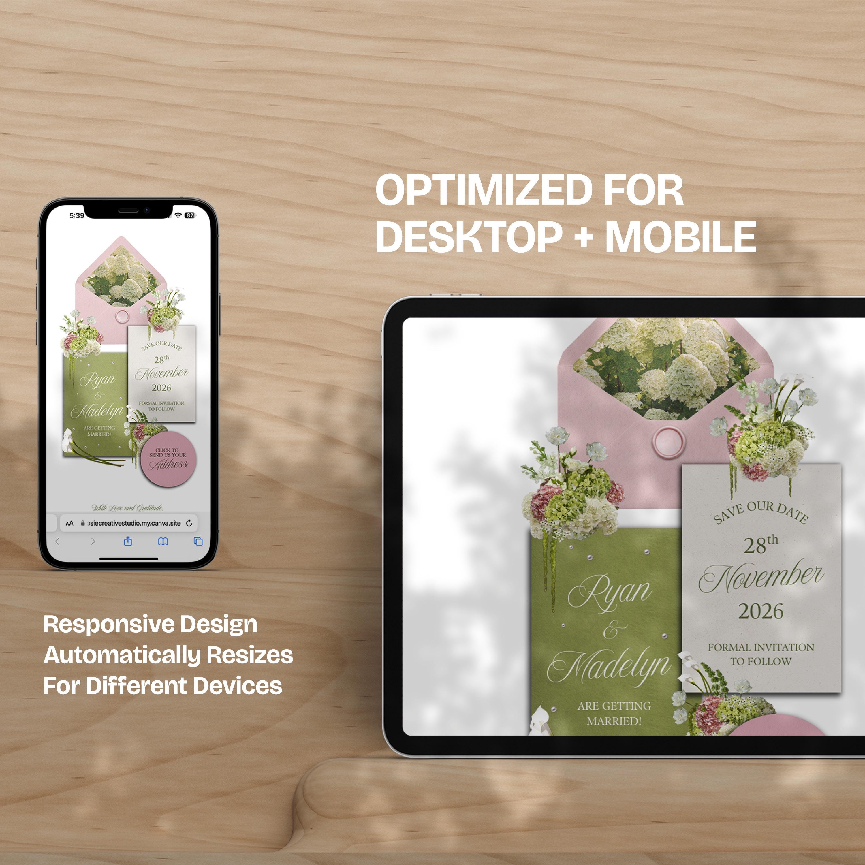 Pink & Green Save the Date Website with RSVP/Details: Canva Digital Invitation Template (Digital Download)