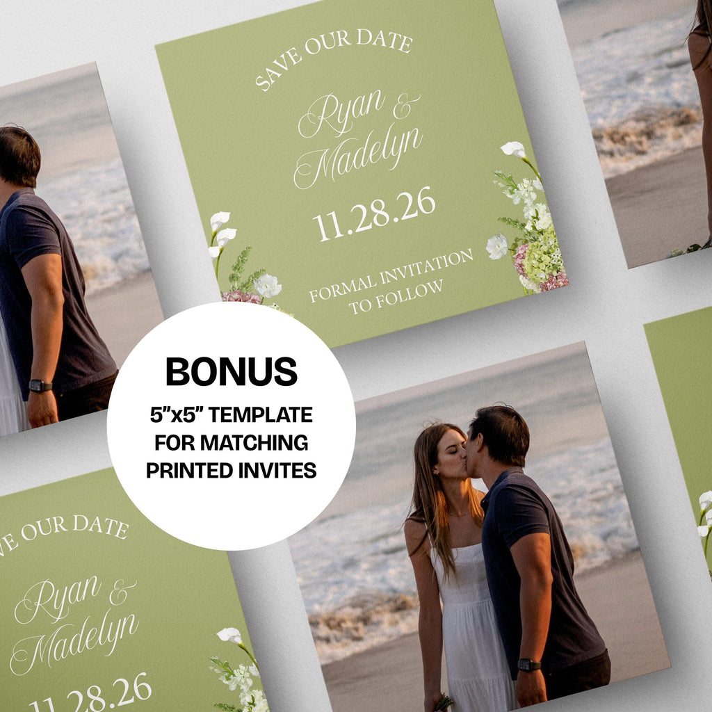Pink & Green Save the Date Website with RSVP/Details: Canva Digital Invitation Template (Digital Download)