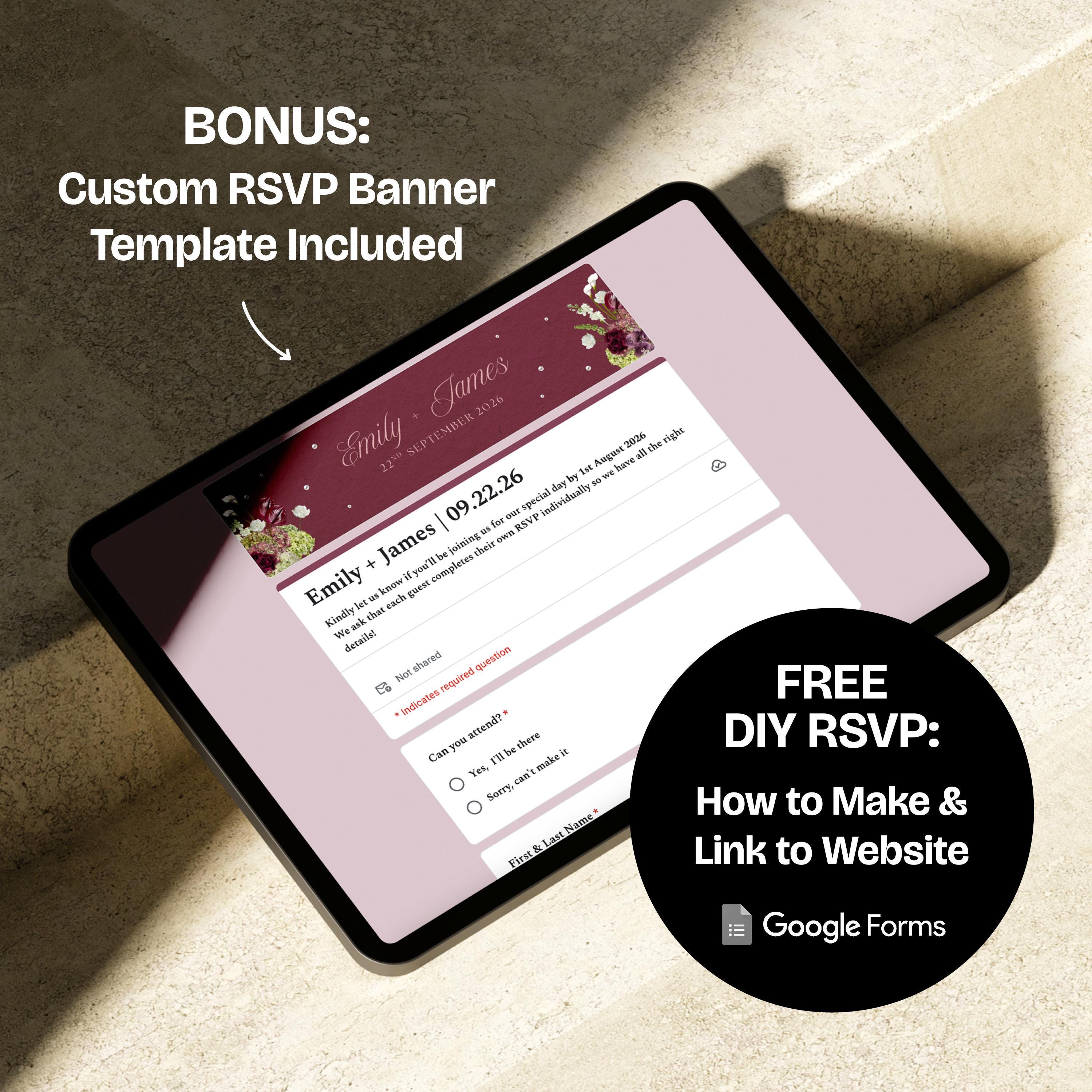 Burgundy, Green & Pink Floral Wedding Website Template with RSVP: Editable Canva Design (Digital Download)