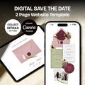 Burgundy, Green and Pink Save the Date Website: Canva Digital Invitation Template (Instant Download)