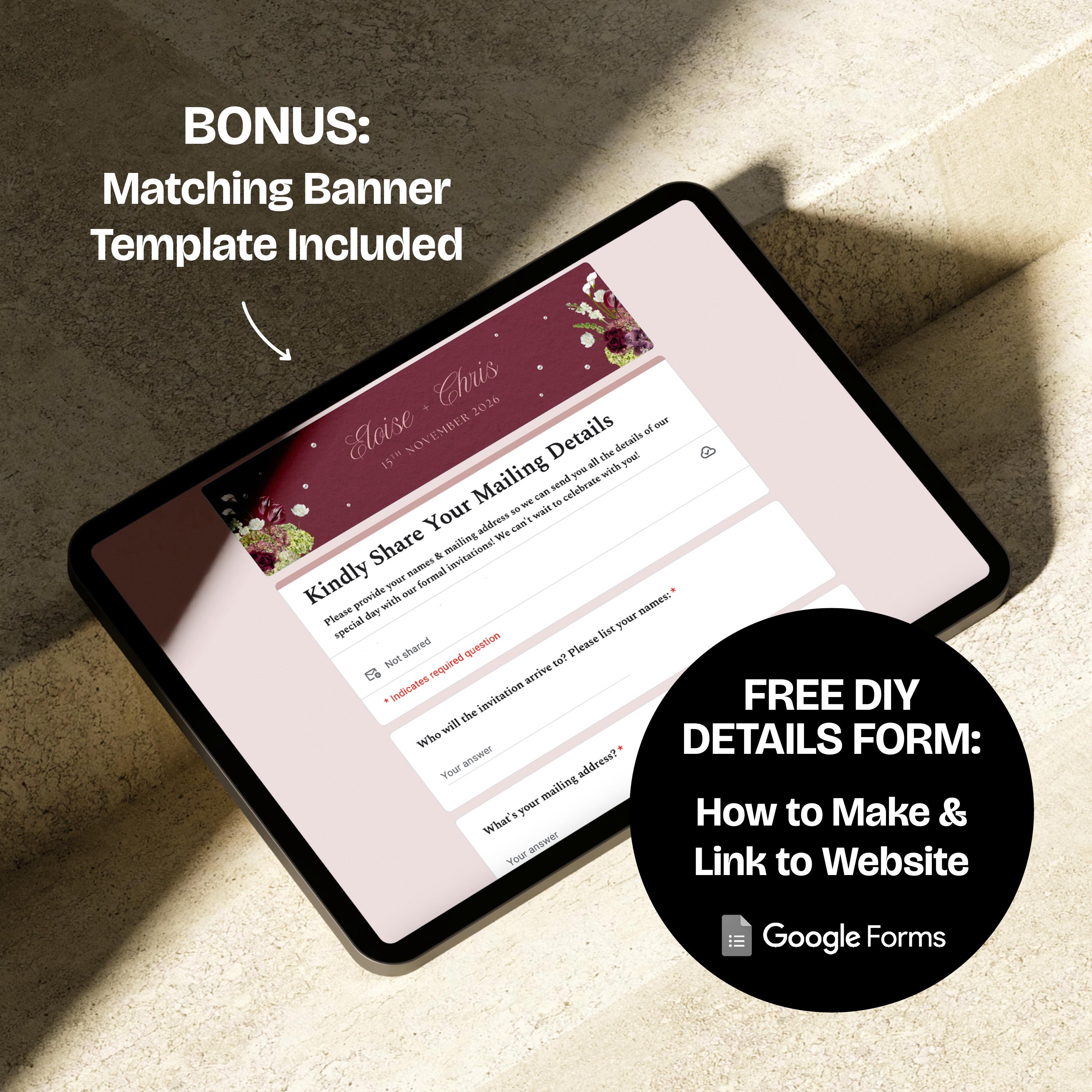 Burgundy, Green and Pink Save the Date Website: Canva Digital Invitation Template (Instant Download)