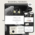 Neutral Black & Ivory Floral Wedding Website Template with RSVP: Editable Canva Design (Digital Download)