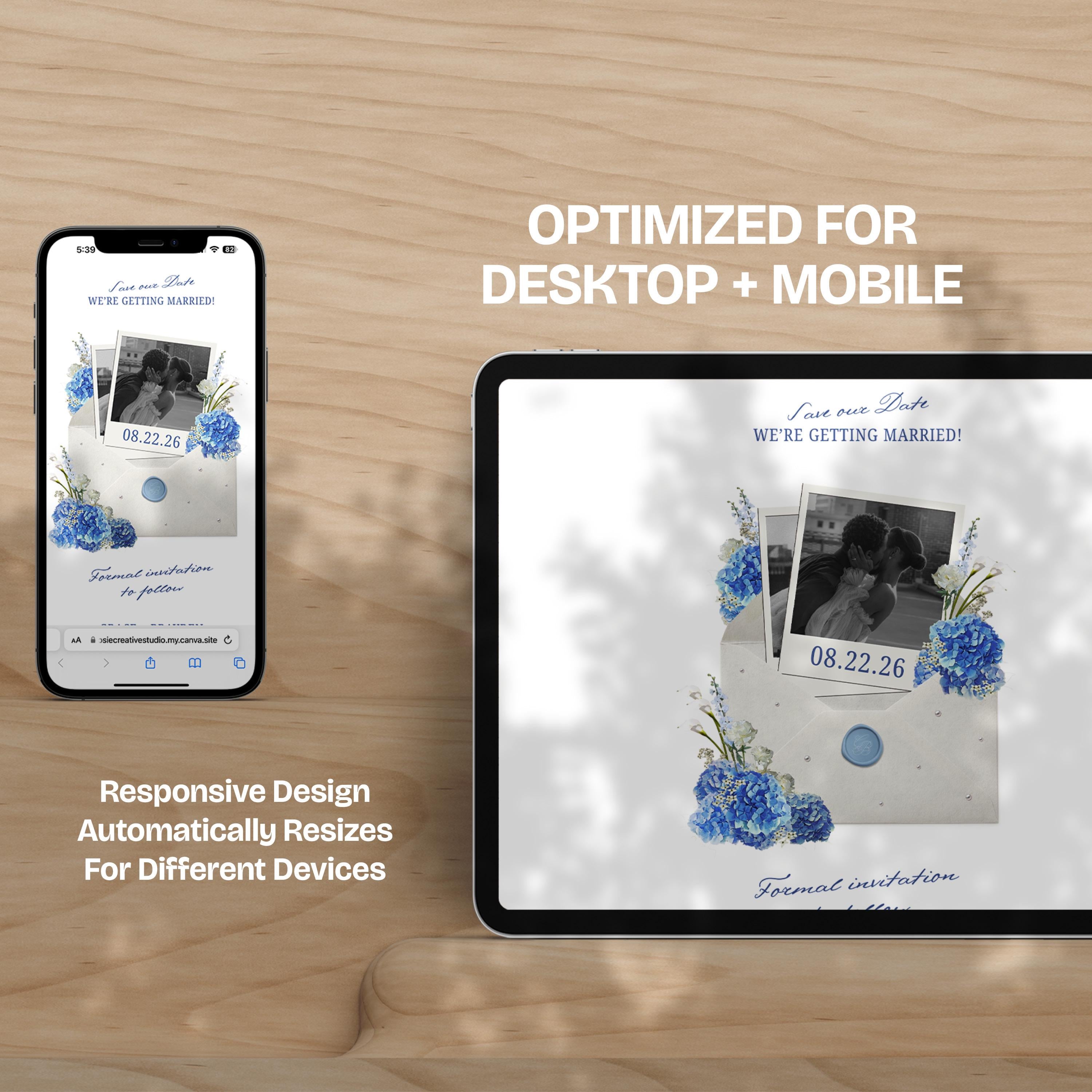 Blue Hydrangea Digital Save the Date Website: Canva Template