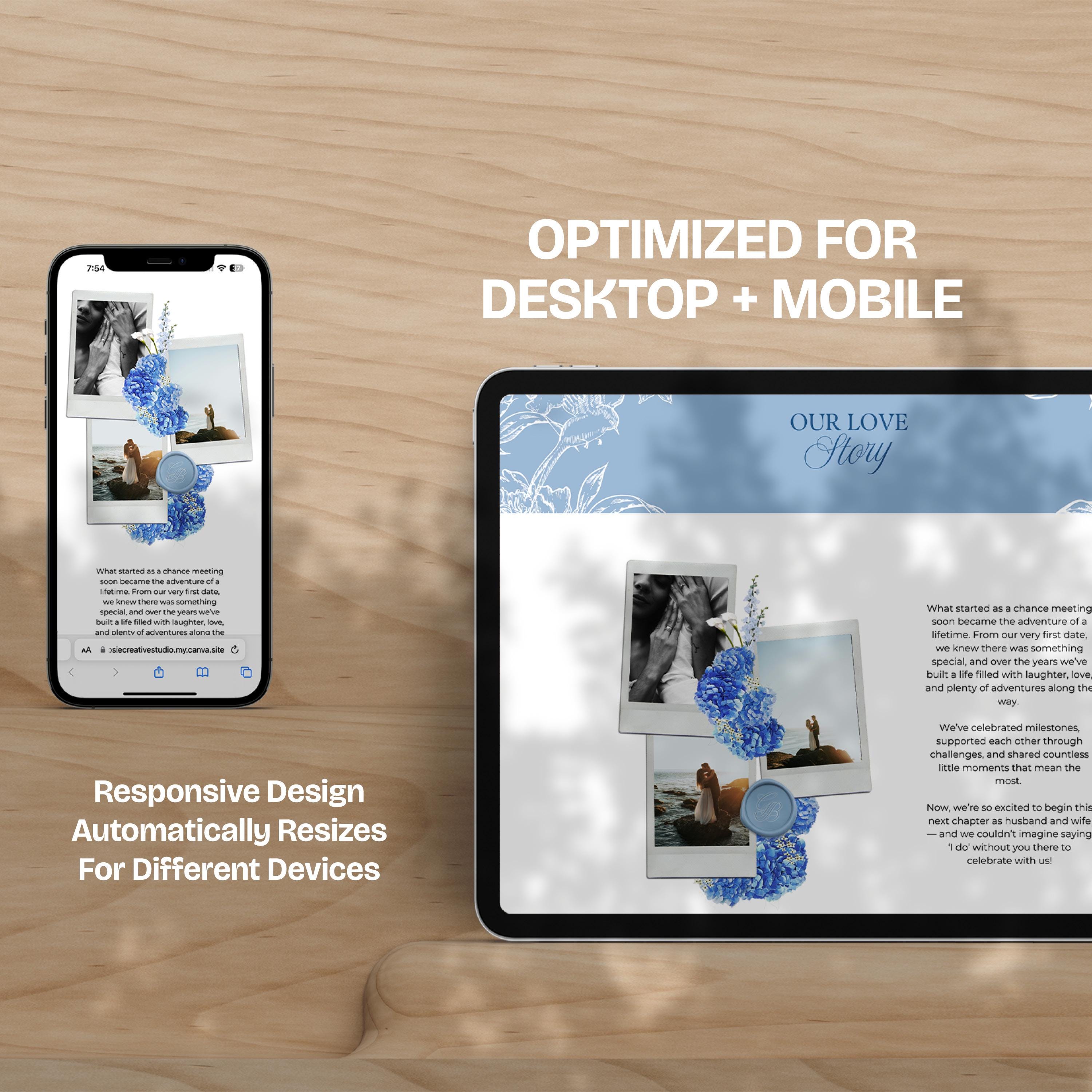 Blue Hydrangea Floral Wedding Website Template with RSVP: Editable Canva Design (Digital Download)