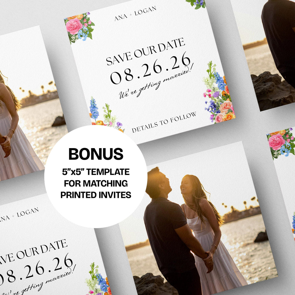 Spring Floral Save the Date Website with RSVP/Details: Canva Digital Invitation Template (Digital Download)