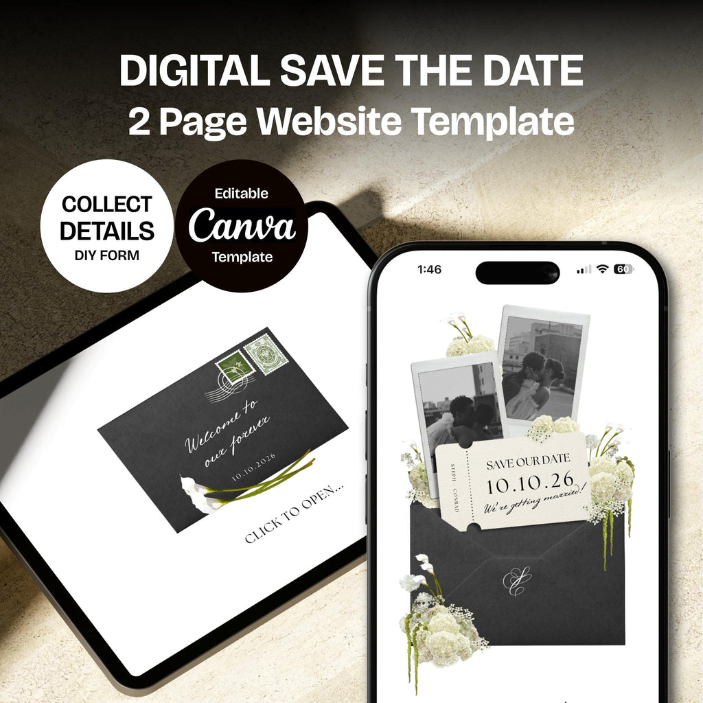 Floral Save the Date Website: Canva Digital Invitation (Digital Download)