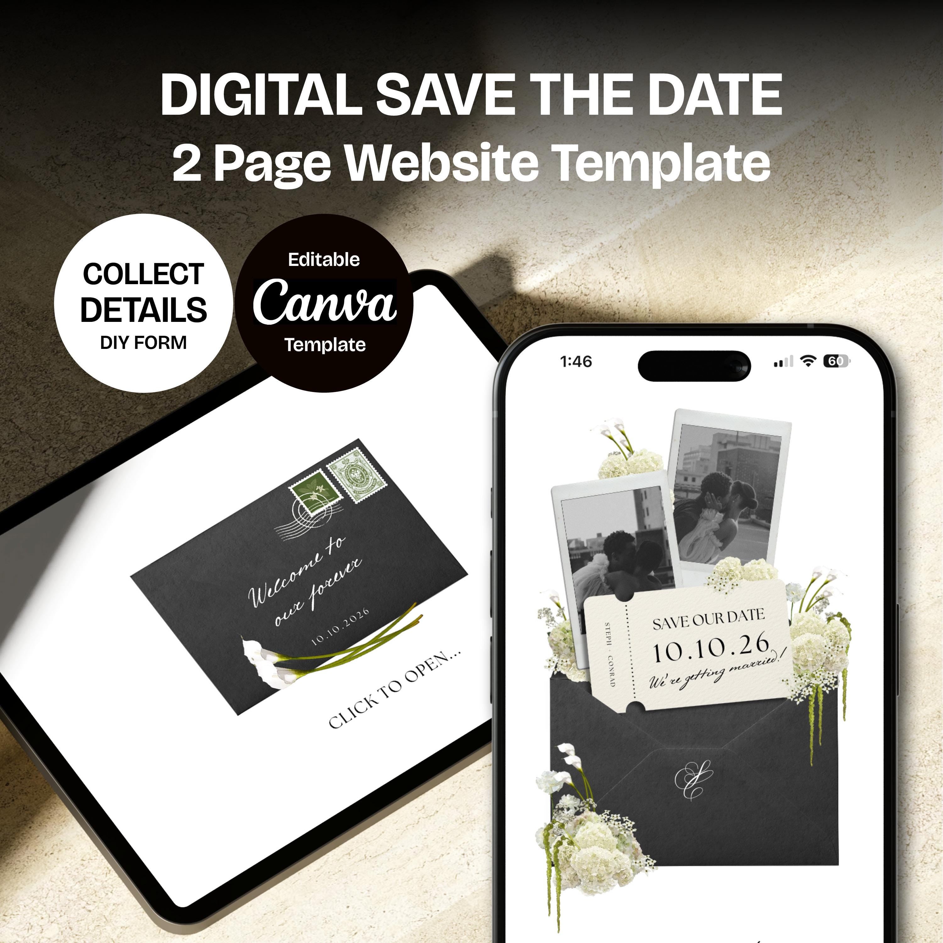 Floral Save the Date Website: Canva Digital Invitation (Digital Download)