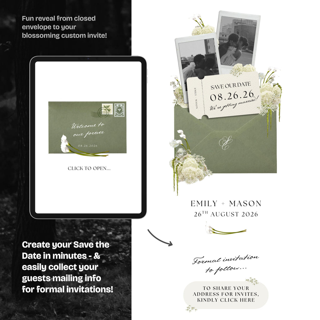 Sage Floral Save the Date Website with RSVP/Details: Canva Digital Invitation Template (Digital Download)