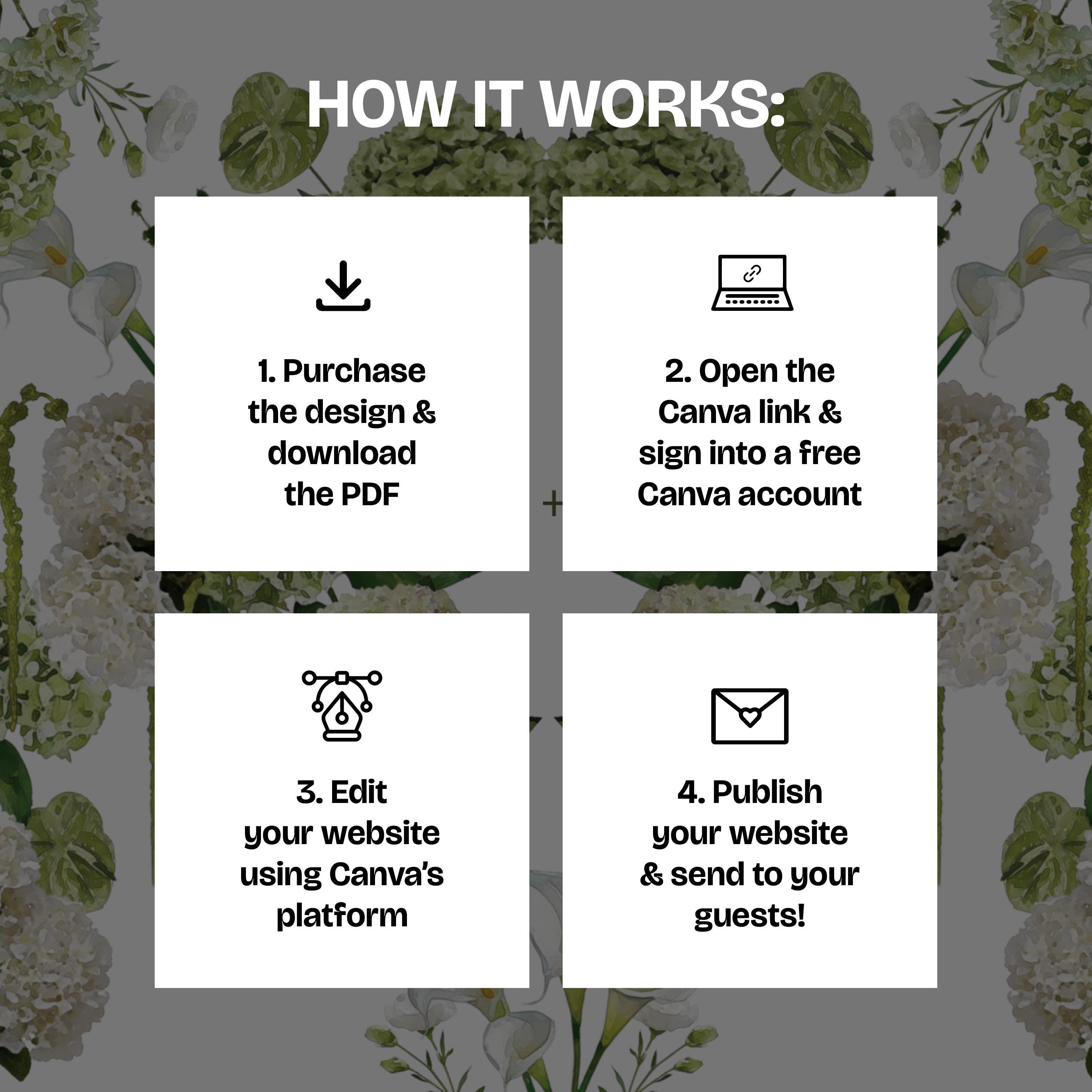 Sage Floral Save the Date Website with RSVP/Details: Canva Digital Invitation Template (Digital Download)