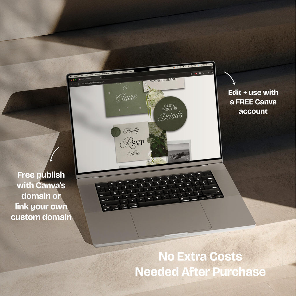 Green Tone Floral Wedding Website Template with RSVP: Editable Canva Design (Digital Download)