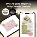 Pink & Green Save the Date Website with RSVP/Details: Canva Digital Invitation Template (Digital Download)