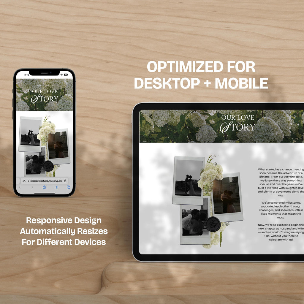 Ivory Black & Green Floral Wedding Website Template with RSVP: Editable Canva Design (Digital Download)