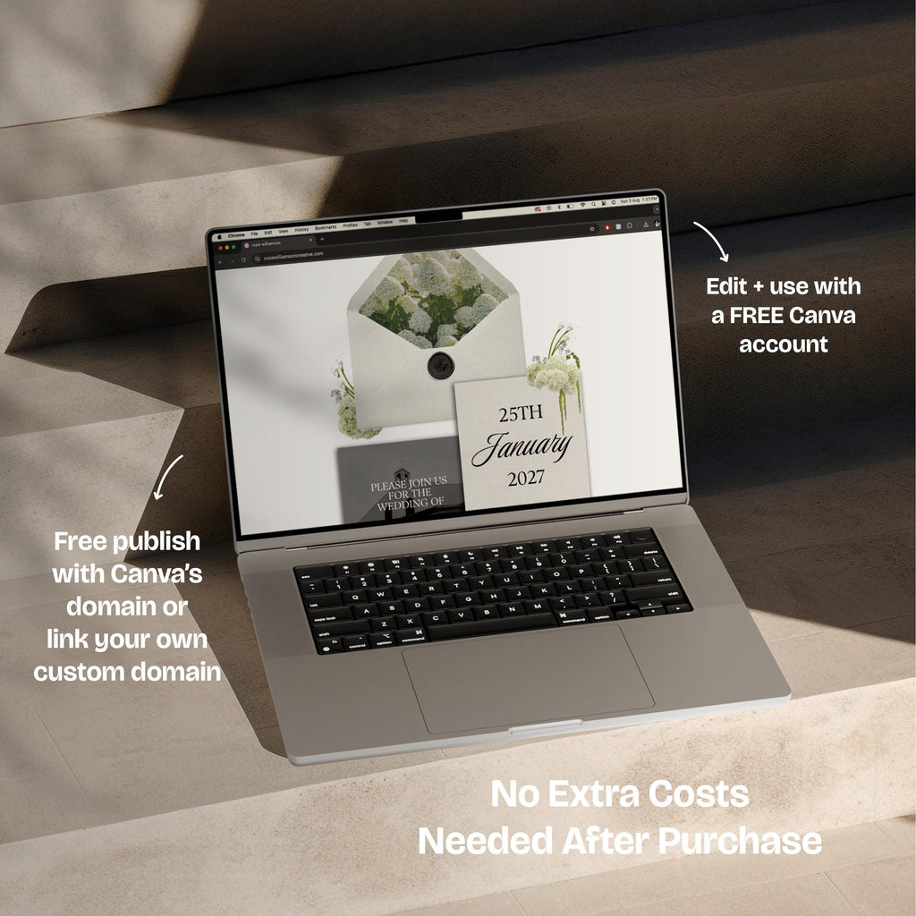 Ivory Black & Green Floral Wedding Website Template with RSVP: Editable Canva Design (Digital Download)