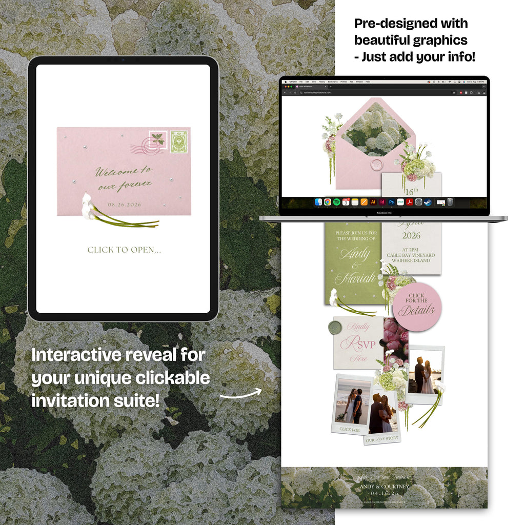 Pink & Green Floral Wedding Website Template with RSVP: Editable Canva Design (Digital Download)