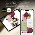 Burgundy, Green & Pink Floral Wedding Website Template with RSVP: Editable Canva Design (Digital Download)