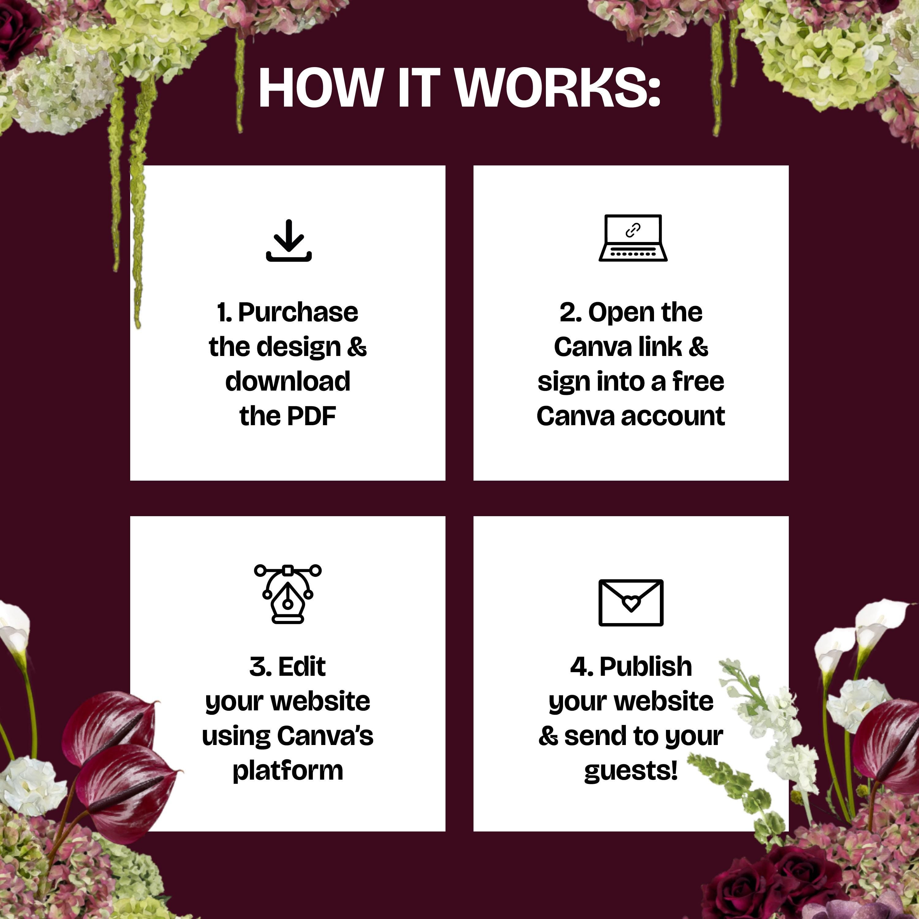 Burgundy, Green and Pink Save the Date Website: Canva Digital Invitation Template (Instant Download)