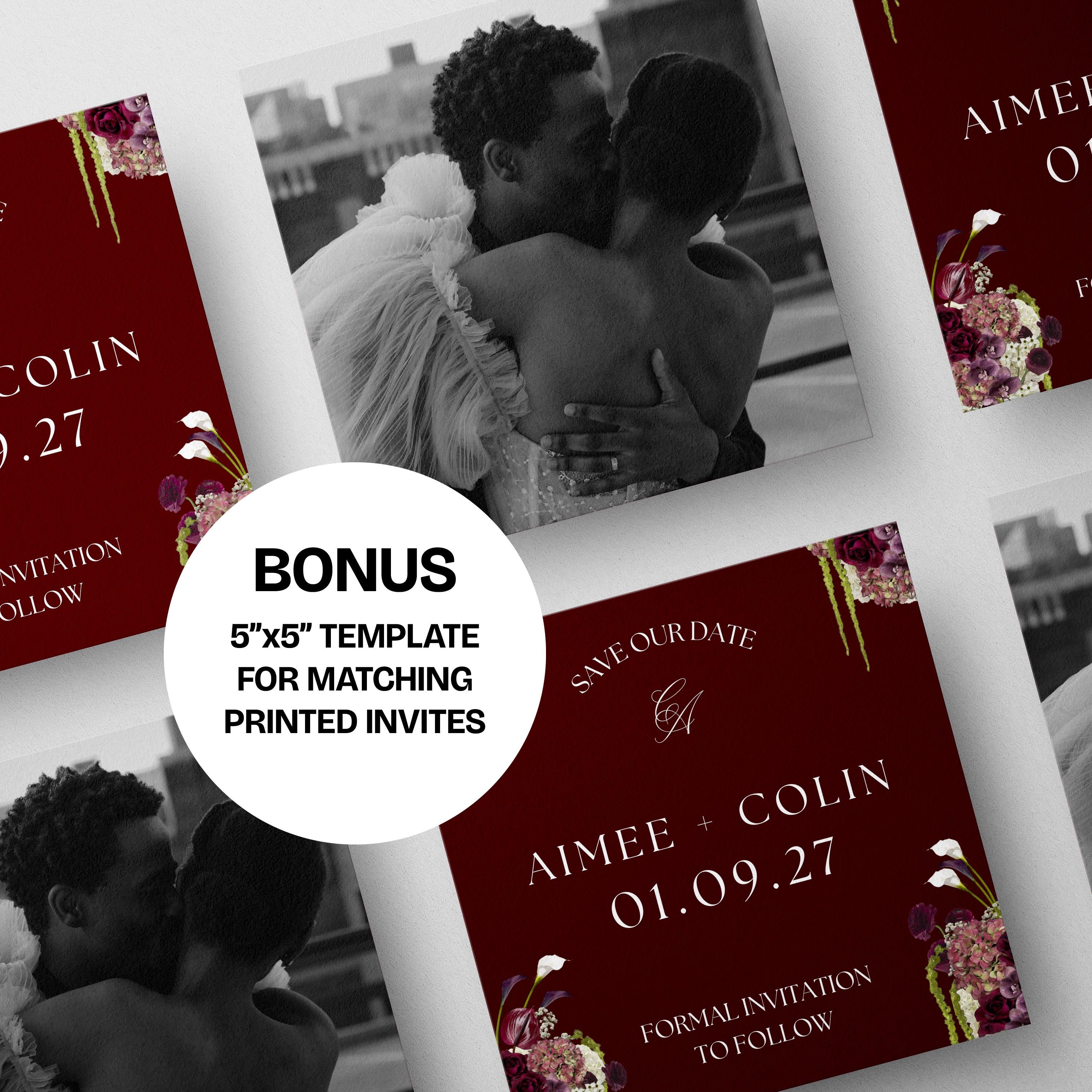 Burgundy Save the Date Website with RSVP/Details: Canva Digital Invitation Template (Digital Download)