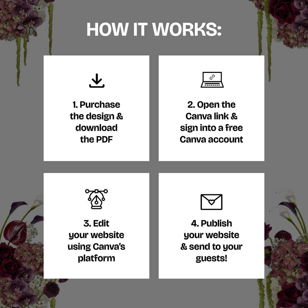 Burgundy Save the Date Website with RSVP/Details: Canva Digital Invitation Template (Digital Download)
