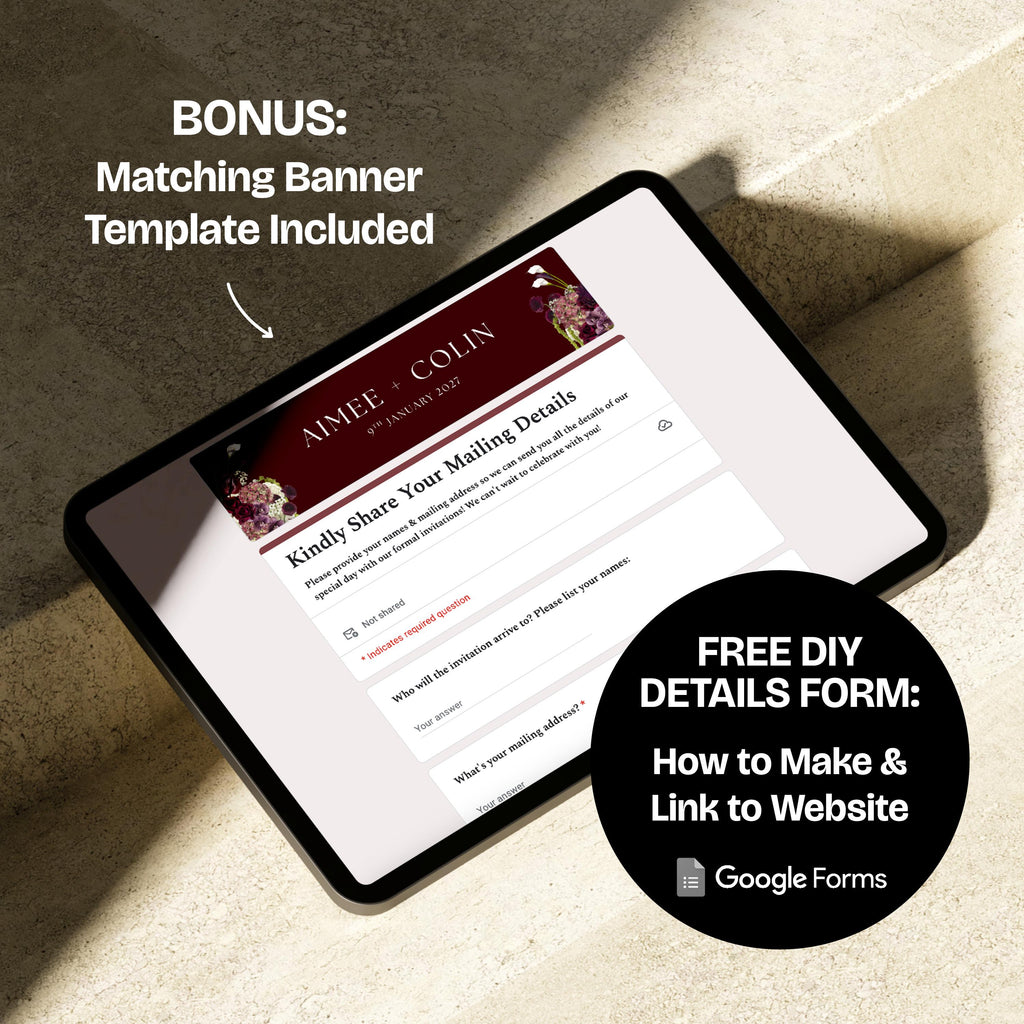 Burgundy Save the Date Website with RSVP/Details: Canva Digital Invitation Template (Digital Download)