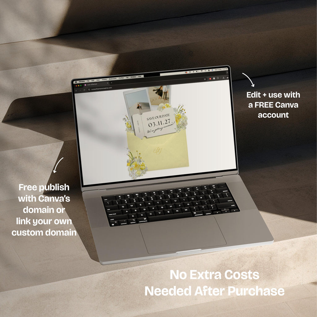 Yellow Save the Date Website with RSVP/Details: Canva Digital Invitation Template (Digital Download)