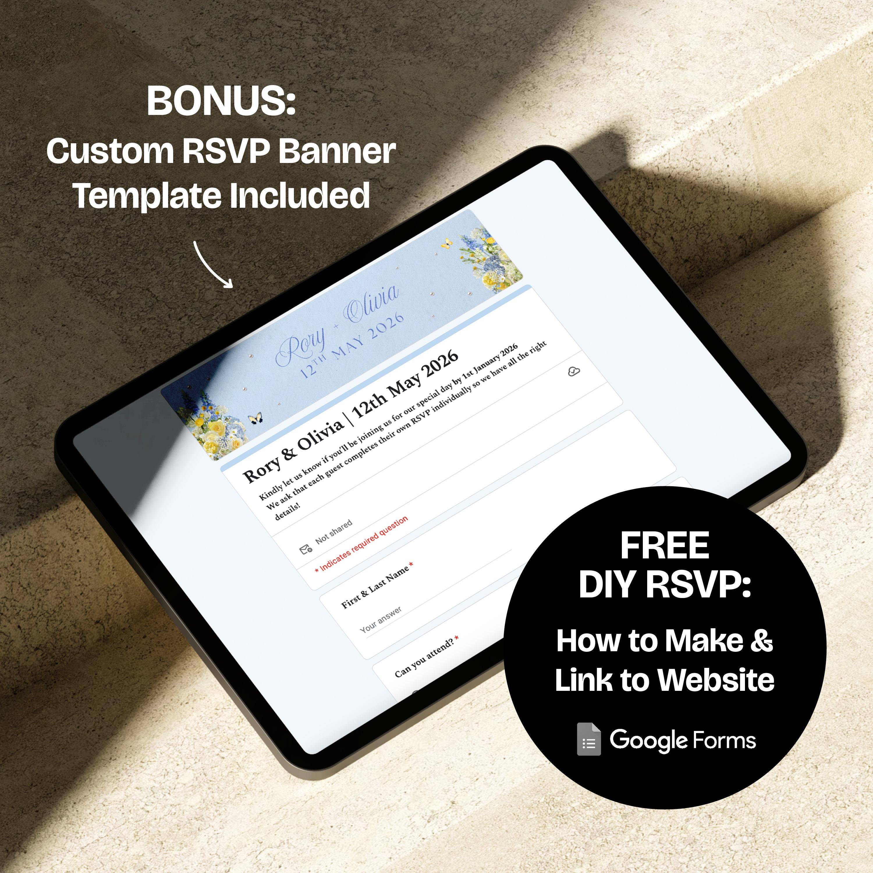 Blue & Yellow Wedding Website Template with RSVP: Editable Canva Design (Digital Download)