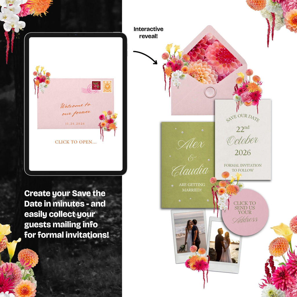 Bright Pink, Orange & Green Save the Date Website: Canva Digital Invitation Template (Instant Download)