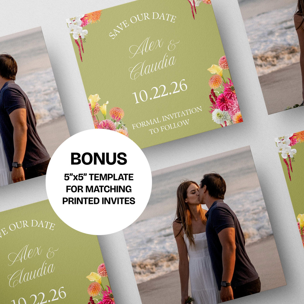 Bright Pink, Orange & Green Save the Date Website: Canva Digital Invitation Template (Instant Download)