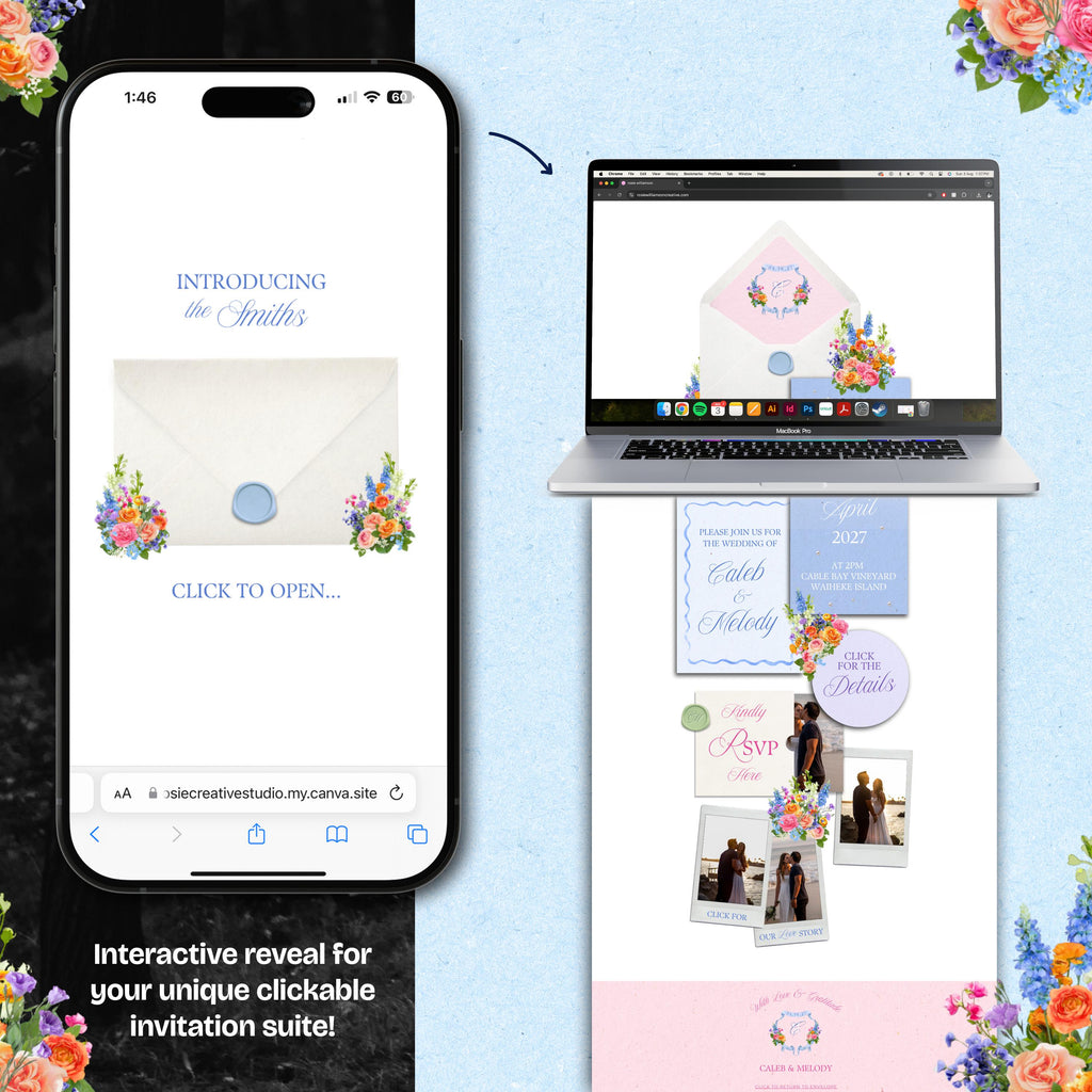 Bright Spring Wedding Website Template with RSVP: Editable Canva Design (Digital Download)