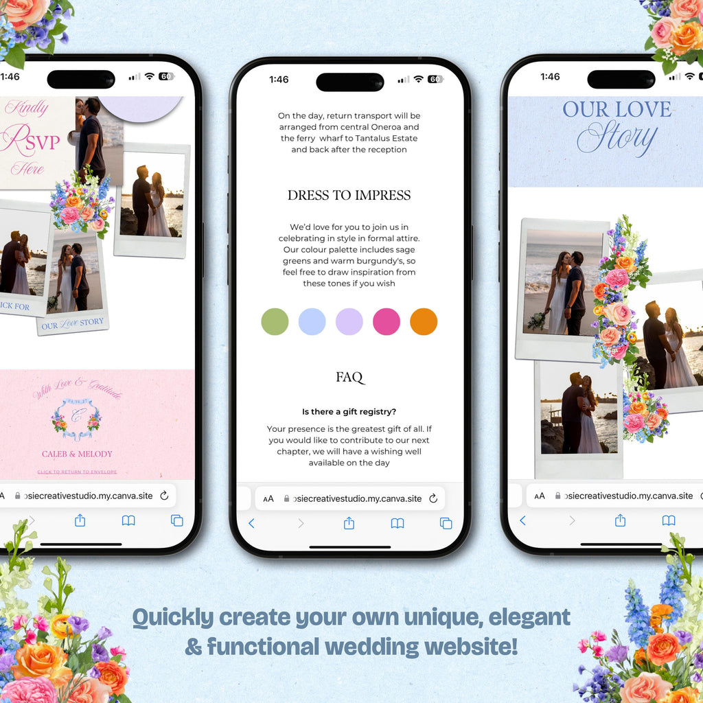 Bright Spring Wedding Website Template with RSVP: Editable Canva Design (Digital Download)
