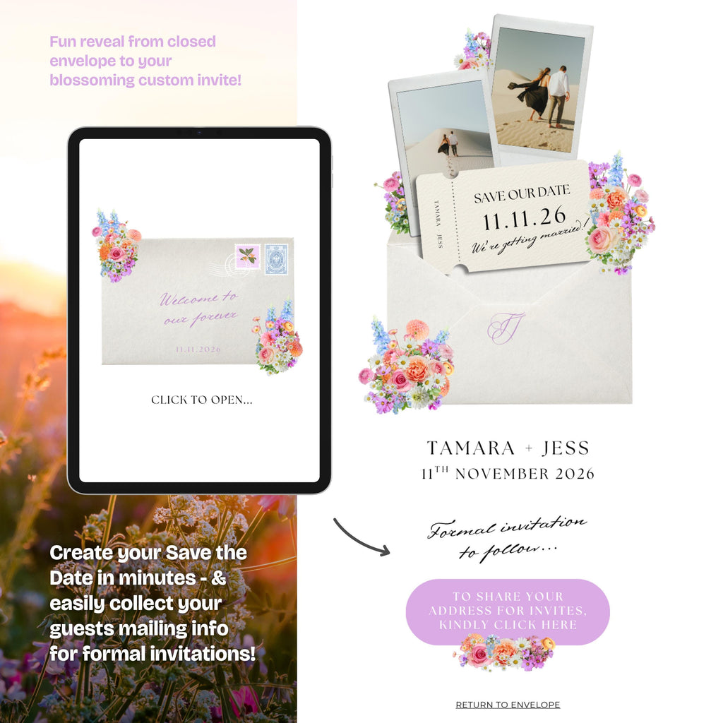 Wildflower Pastels Save the Date Website with RSVP/Details: Canva Digital Invitation Template (Digital Download)