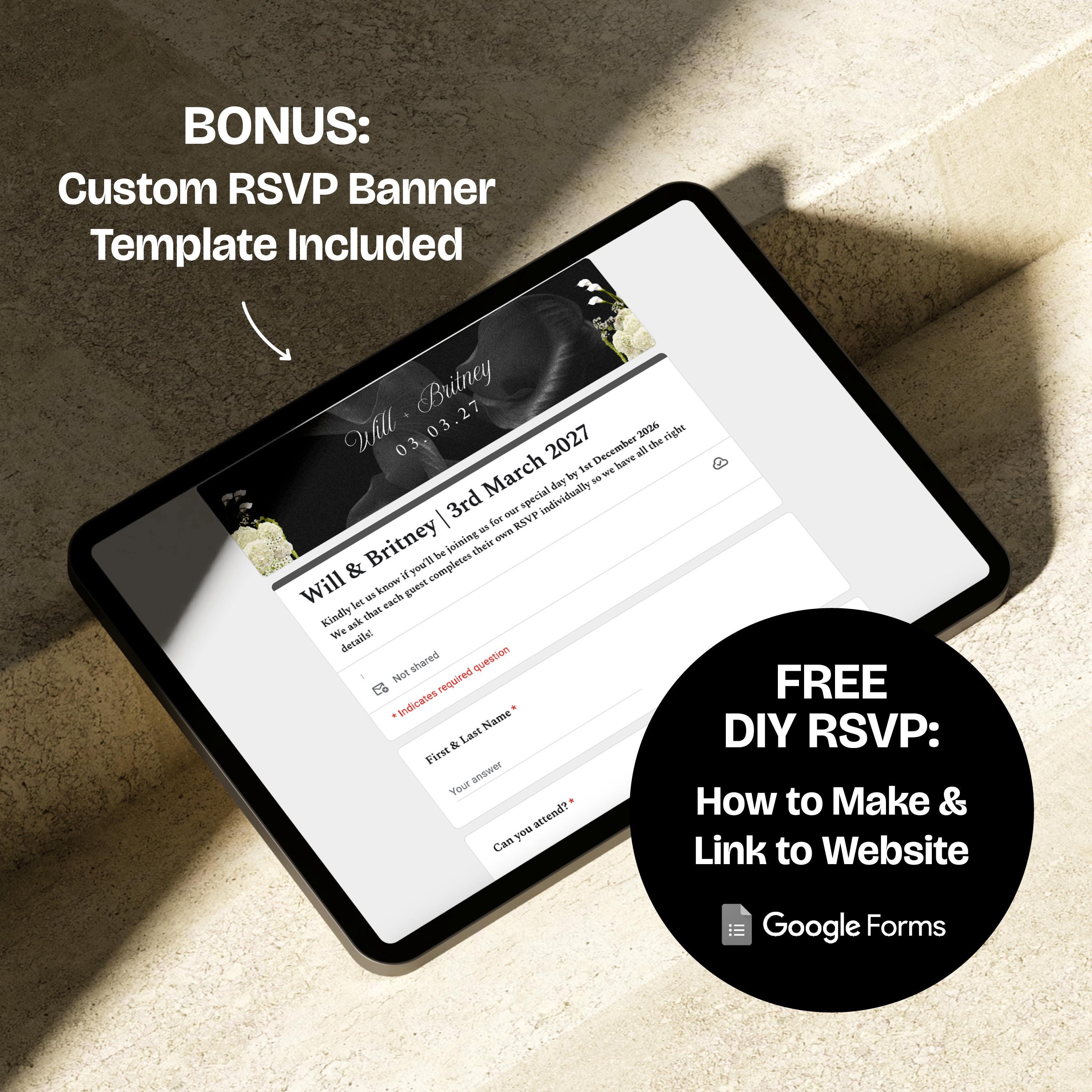 Black, White & Green Floral Wedding Website Template with RSVP: Editable Canva Design (Digital Download)