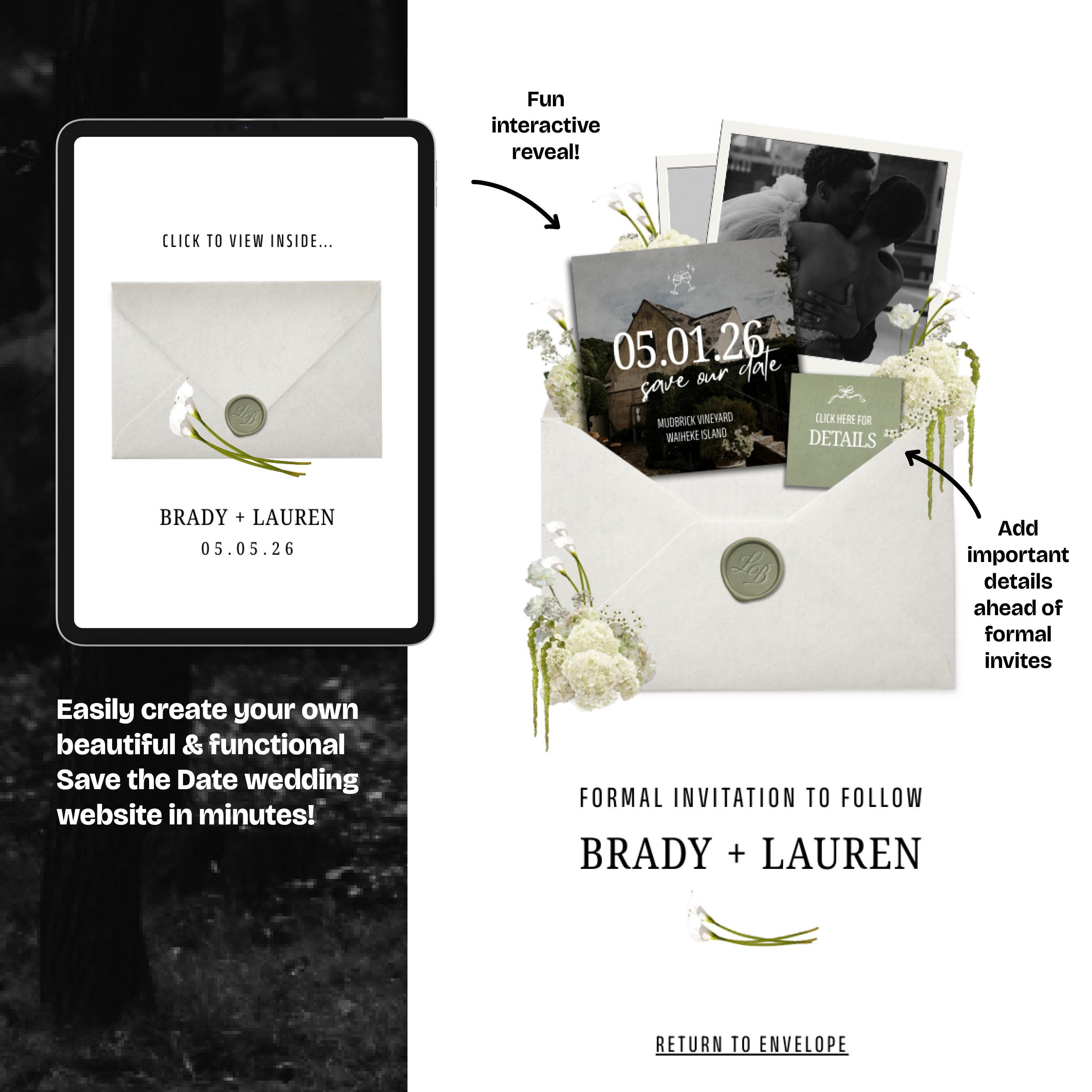 Floral Save the Date Website: Canva Wedding Invitation Template (Digital Download)
