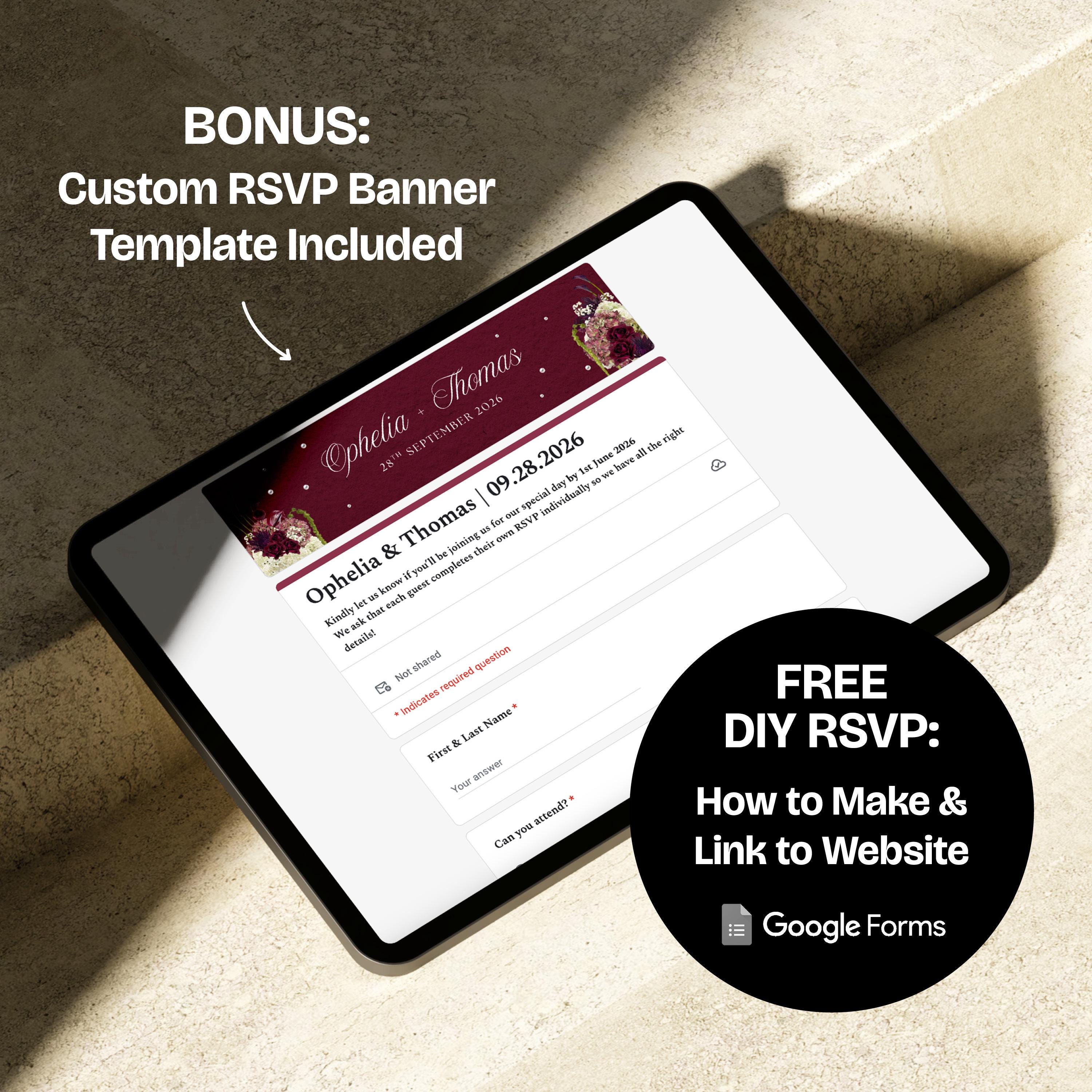Burgundy Floral Wedding Website Template with RSVP: Editable Canva Design (Digital Download)