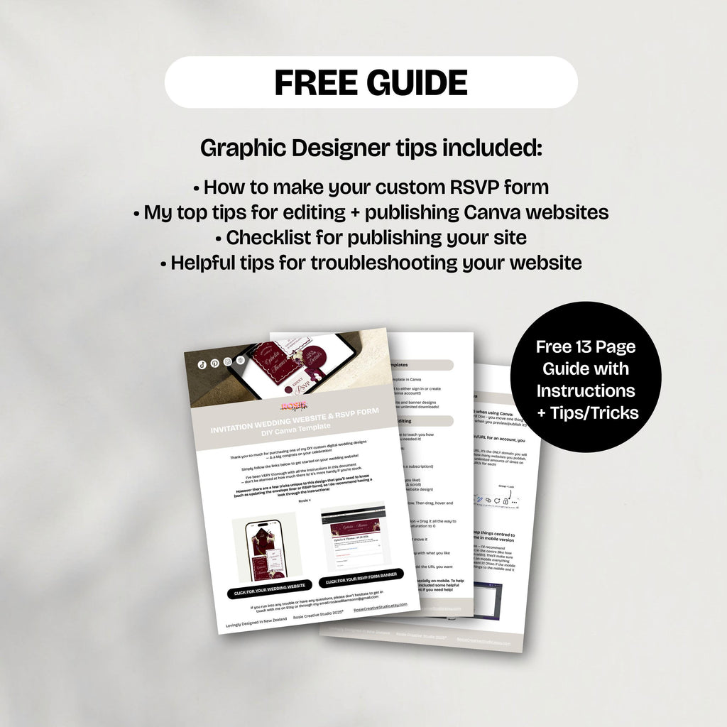 Burgundy Floral Wedding Website Template with RSVP: Editable Canva Design (Digital Download)