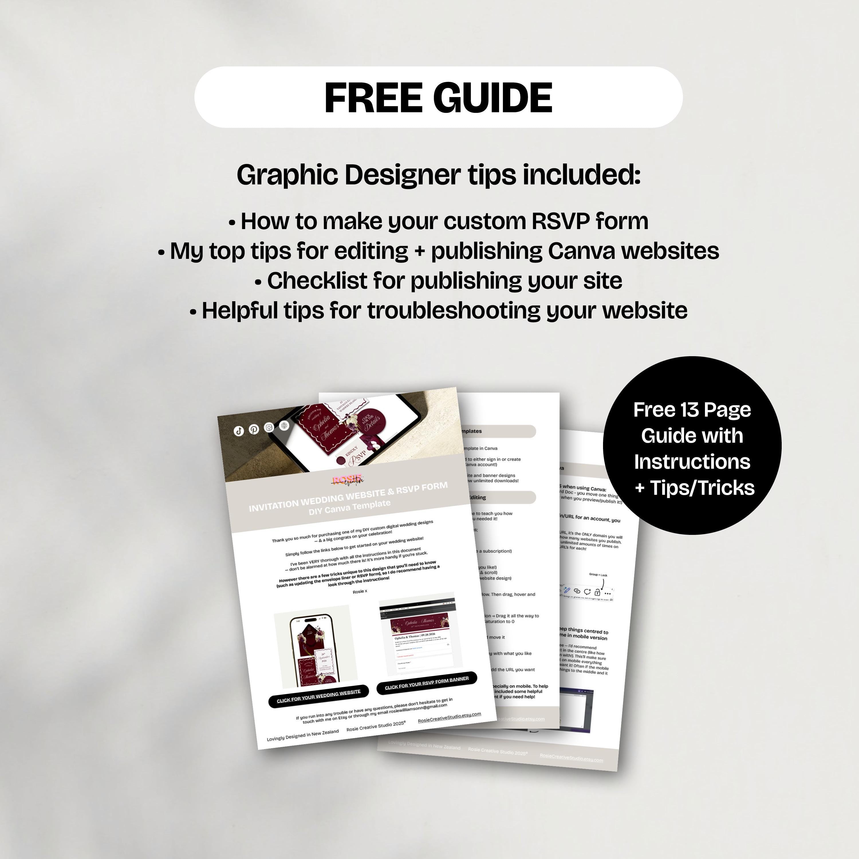 Burgundy Floral Wedding Website Template with RSVP: Editable Canva Design (Digital Download)
