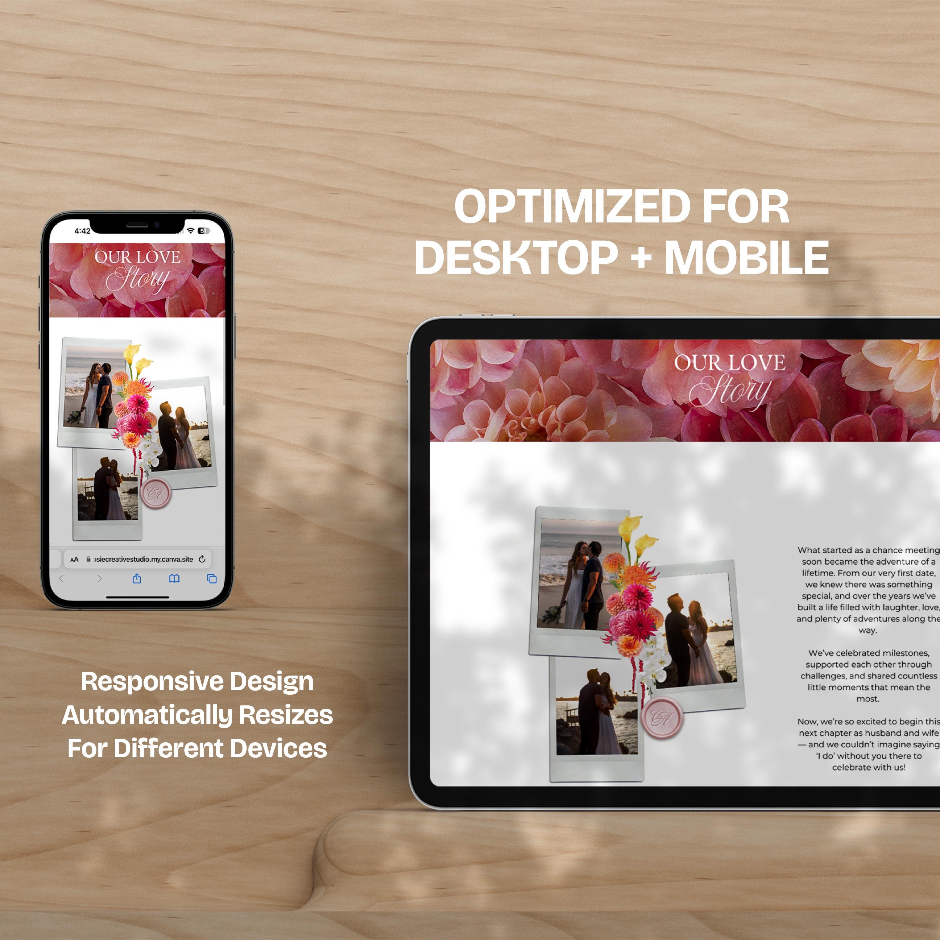Bright Pink, Orange & Green Wedding Website Template with RSVP: Editable Canva Design (Digital Download)