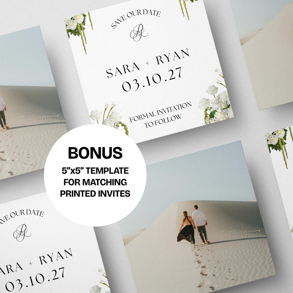Floral Save the Date Website: Ivory Wedding Invitation (Digital Download)