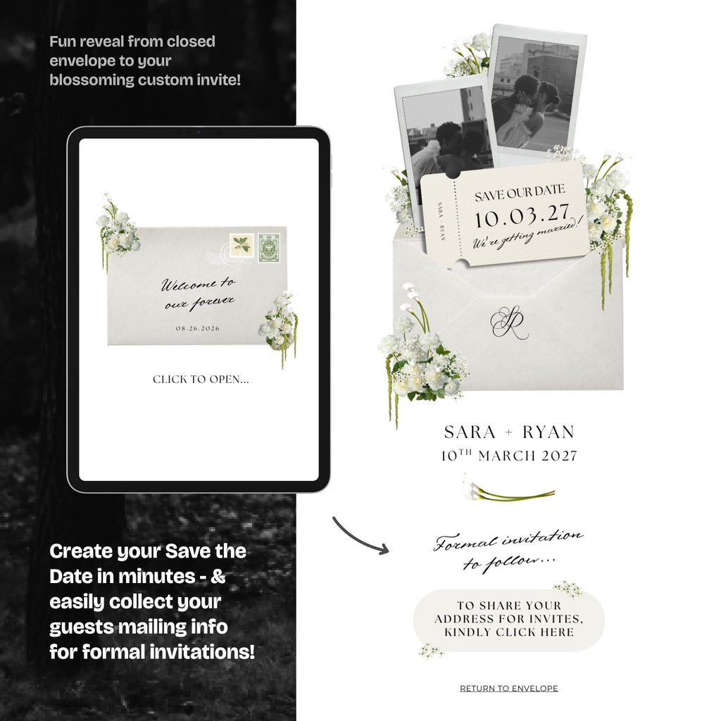 Floral Save the Date Website: Ivory Wedding Invitation (Digital Download)