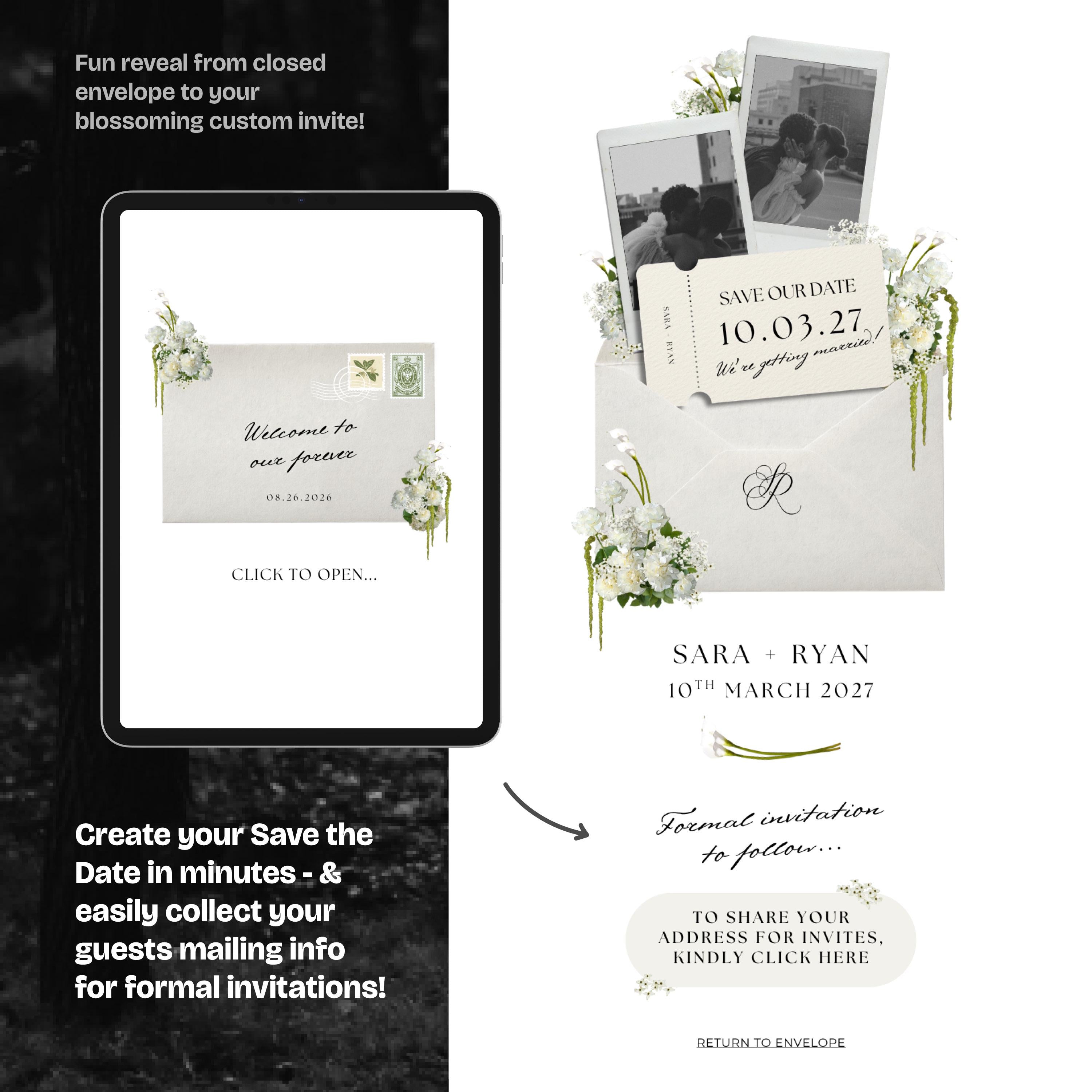 Floral Save the Date Website: Ivory Wedding Invitation (Digital Download)