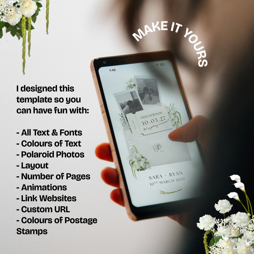 Floral Save the Date Website: Ivory Wedding Invitation (Digital Download)