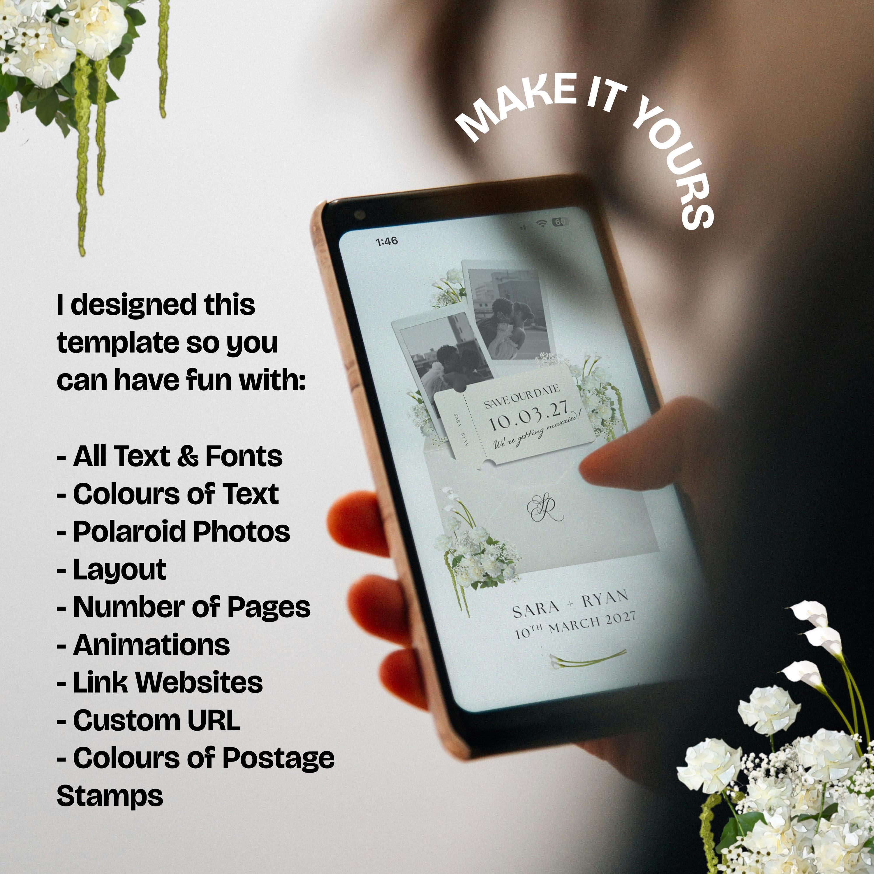 Floral Save the Date Website: Ivory Wedding Invitation (Digital Download)