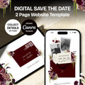 Burgundy Save the Date Website with RSVP/Details: Canva Digital Invitation Template (Digital Download)