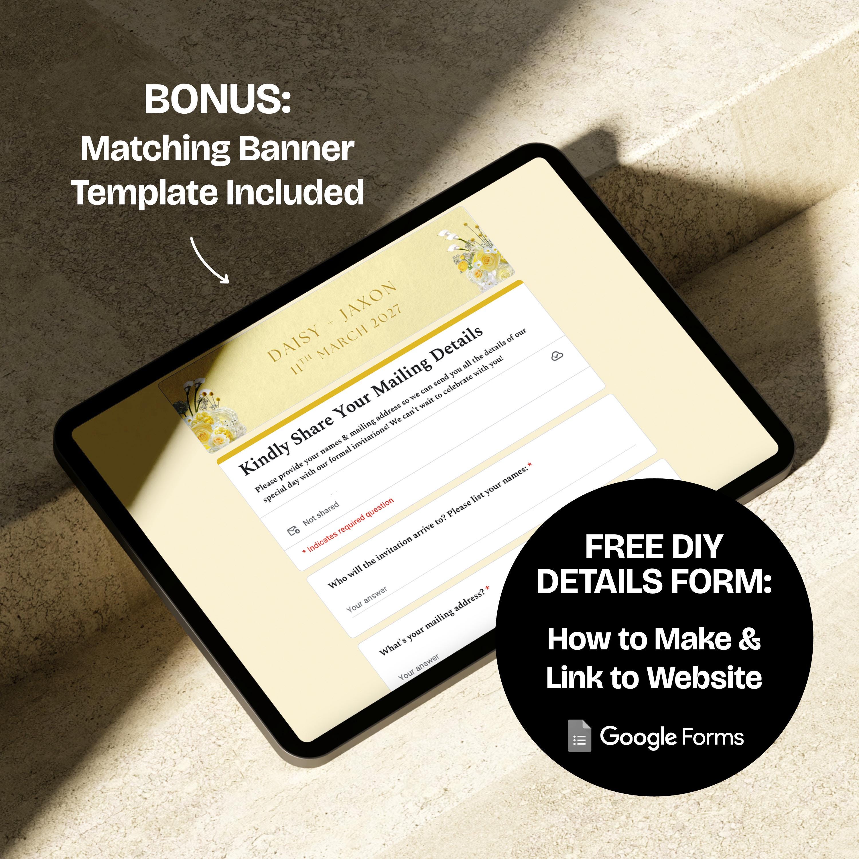 Yellow Save the Date Website with RSVP/Details: Canva Digital Invitation Template (Digital Download)