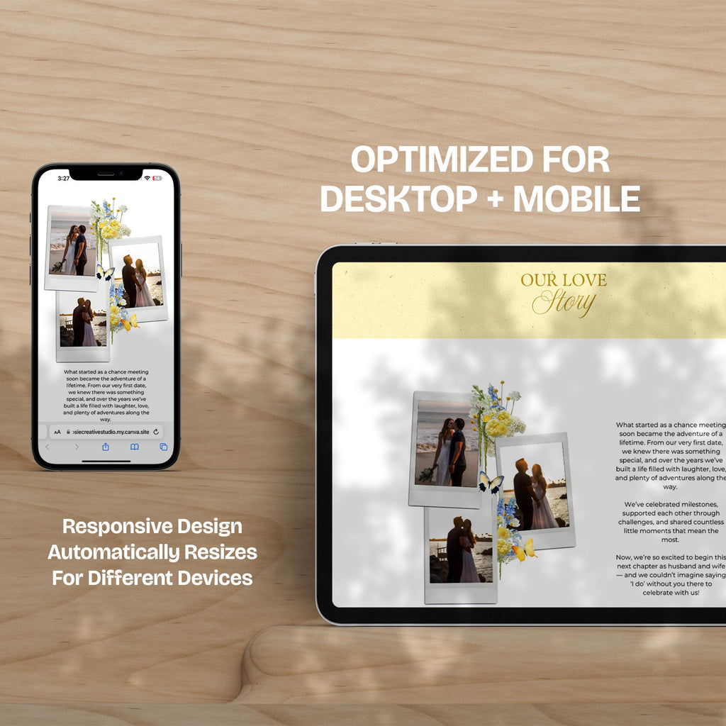 Blue & Yellow Wedding Website Template with RSVP: Editable Canva Design (Digital Download)