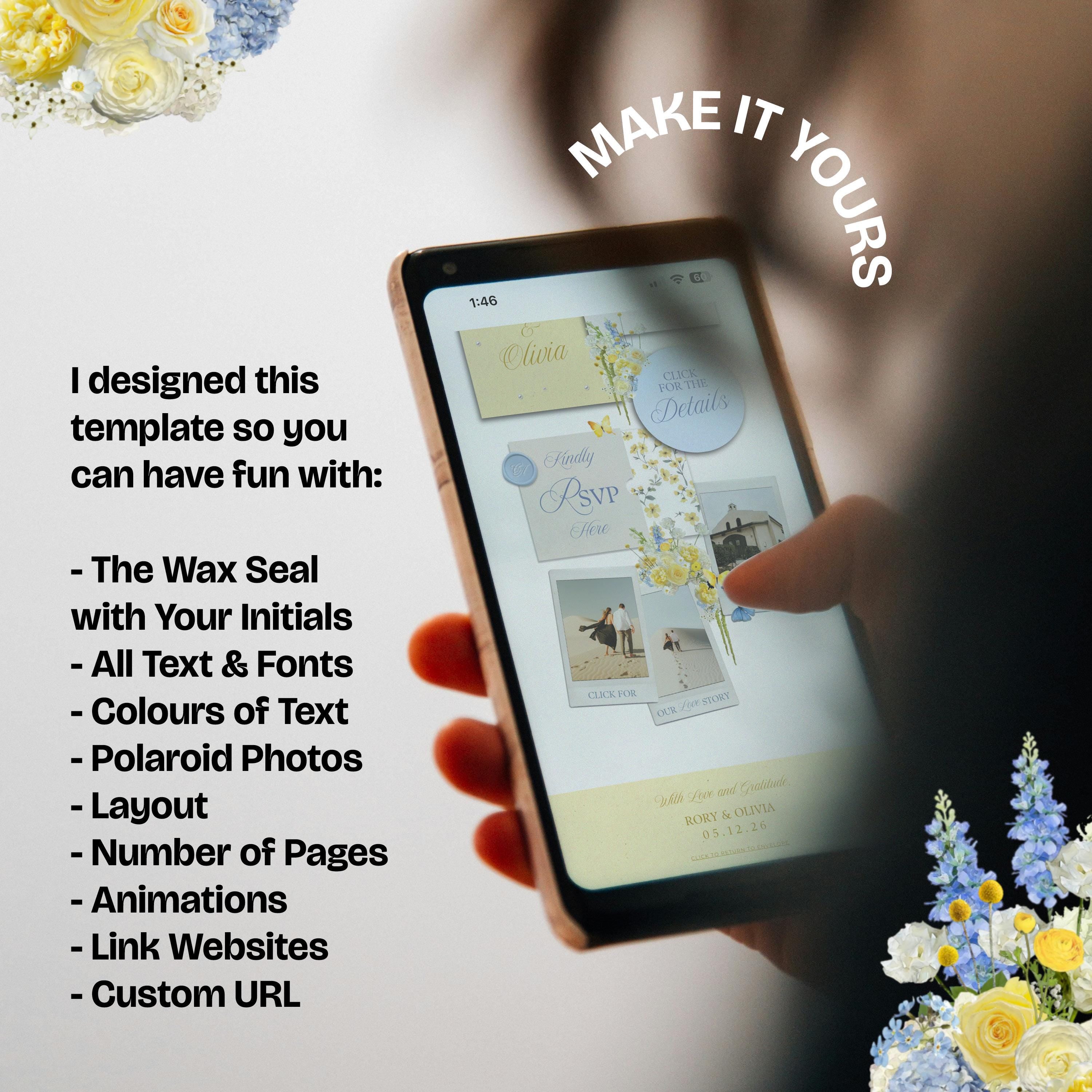 Blue & Yellow Wedding Website Template with RSVP: Editable Canva Design (Digital Download)