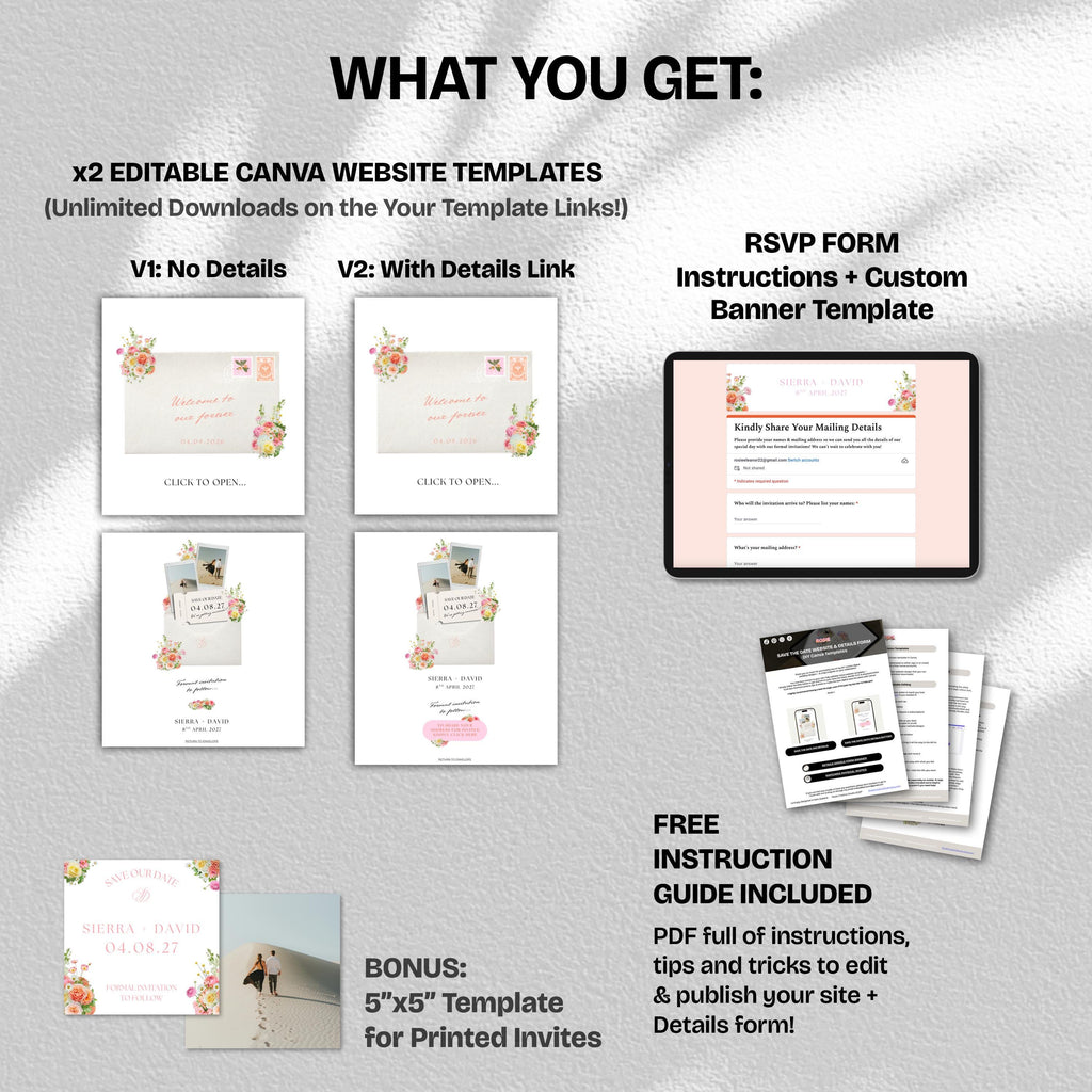 Warm Pastels Save the Date Website with RSVP/Details: Canva Digital Invitation Template (Digital Download)