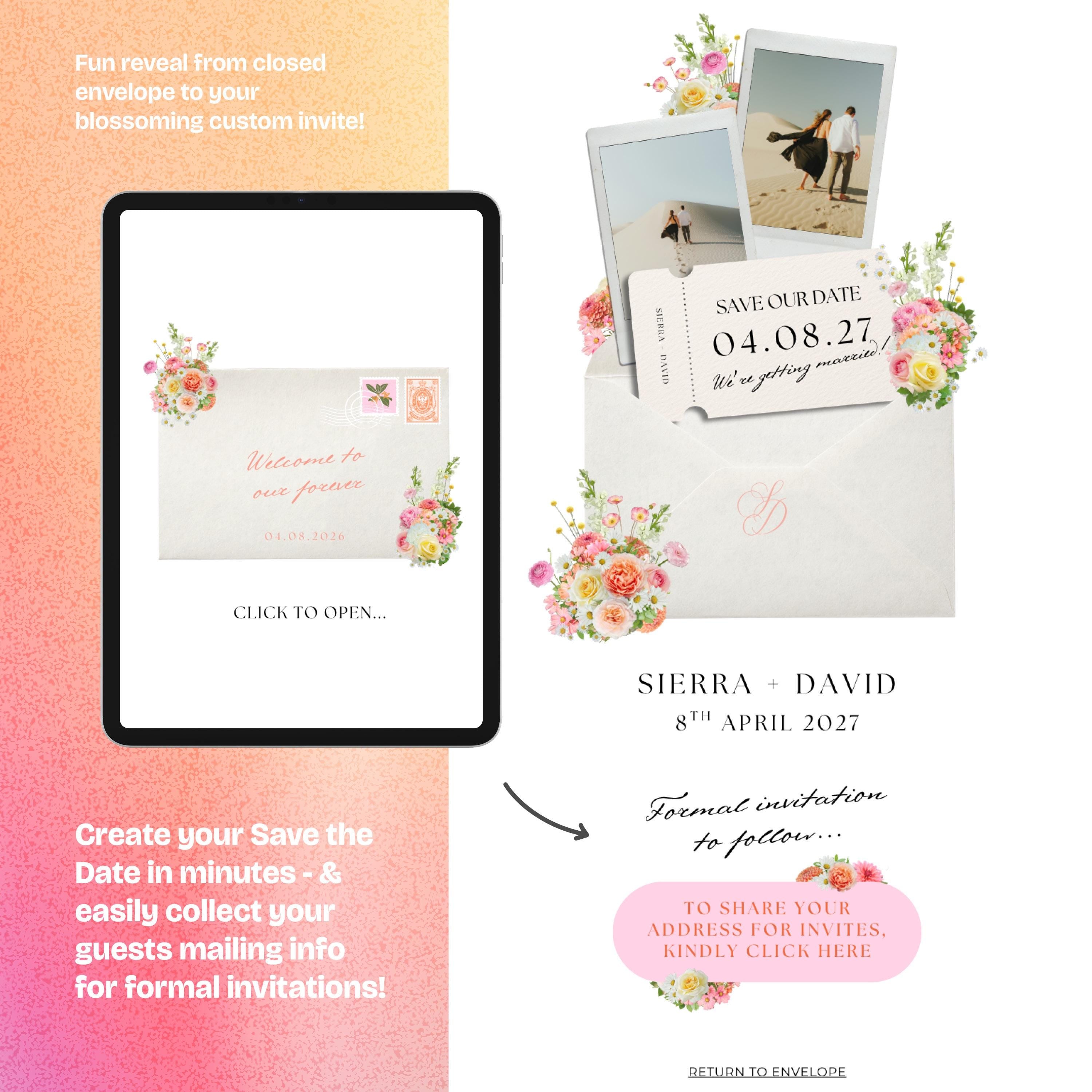Warm Pastels Save the Date Website with RSVP/Details: Canva Digital Invitation Template (Digital Download)